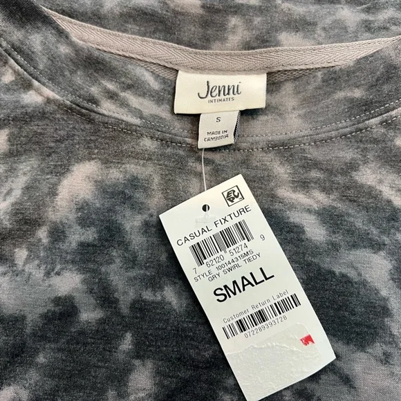 NWT Jenni Women's Gray Swirl Tie Dye Lounge Short Sleeve Crop Top - Picture 4 of 6